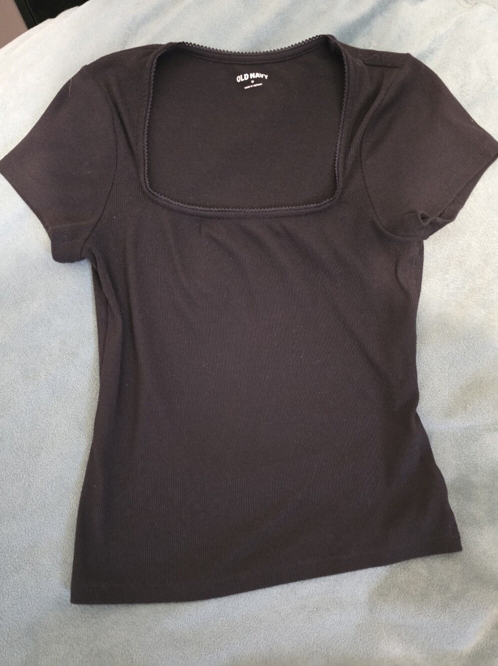 Old Navy Black Square-Neck Short Sleeve Ribbed Top